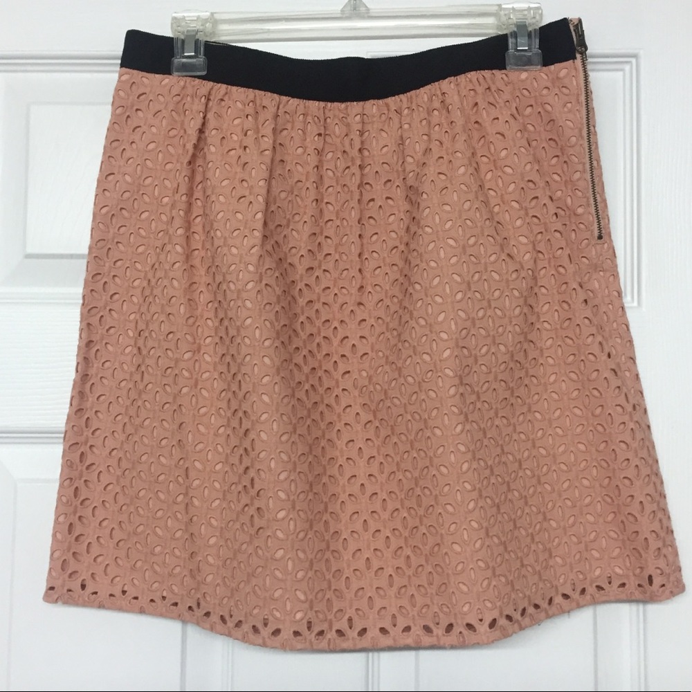 Ann Taylor Loft Eyelet Blush Pink Cotton Skirt Ribbon Trim Sz 8 Petite